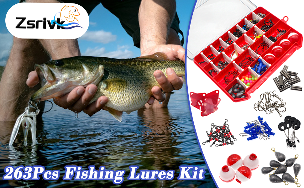 Zsrivk 263Pcs Fishing Lures Kit, Including Swivels Snaps