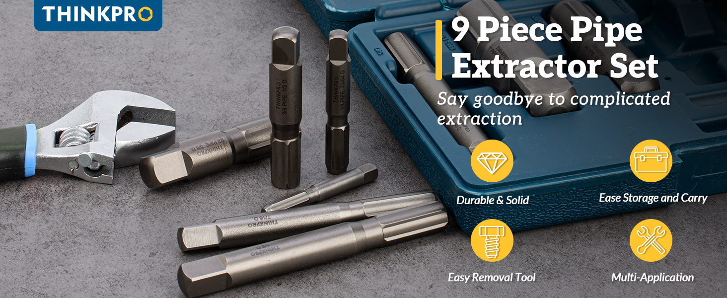 Thinkpro 9 Piece Pipe Extractor Set, 1/8 PIPE to 1" Tough Steel