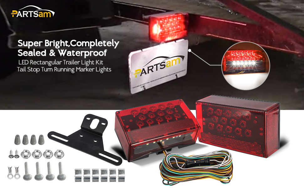 Partsam 6" Rectangular LED Combination Tail Lights Kit Red