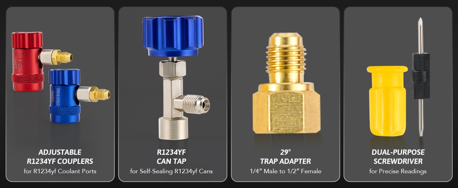 OMT R1234yf AC Recharge Kit, 3 Way R1234yf AC Gauges with