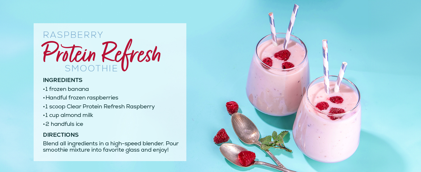 A recipe for Raspberry Protein Refresh Smoothie featuring Sunwarrior Clear Protein Refresh Raspberry