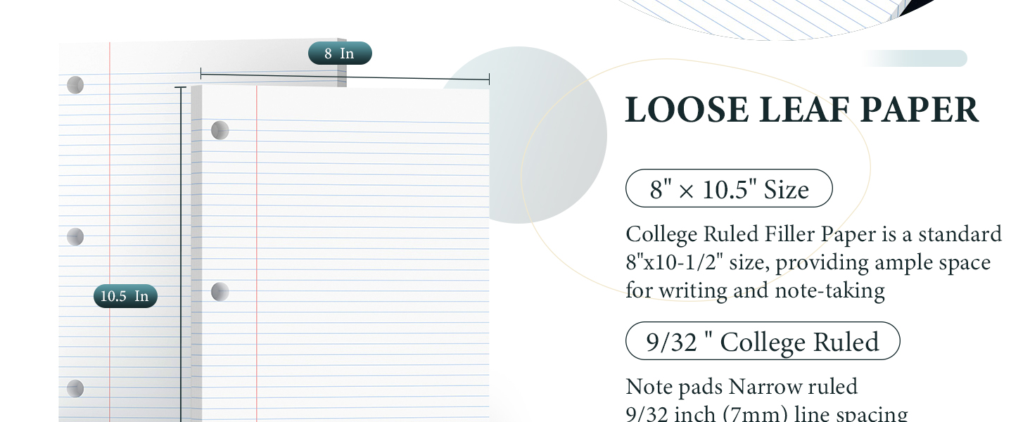 6 Pack Loose Leaf Paper 8x10.5 Lined Paper, College Ruled