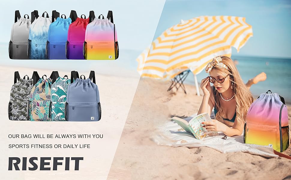 Risefit Drawstring Backpack Beach Bag Sandproof Waterproof