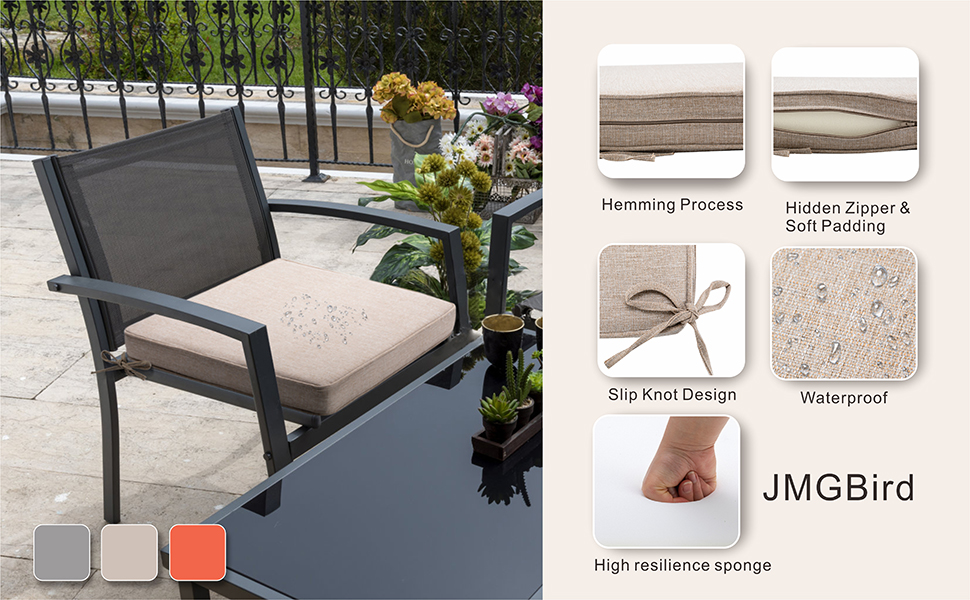 JMGBird Outdoor Chair Cushions Set of 2, Water Resistant Seat Cushions 22 x 22 Inch