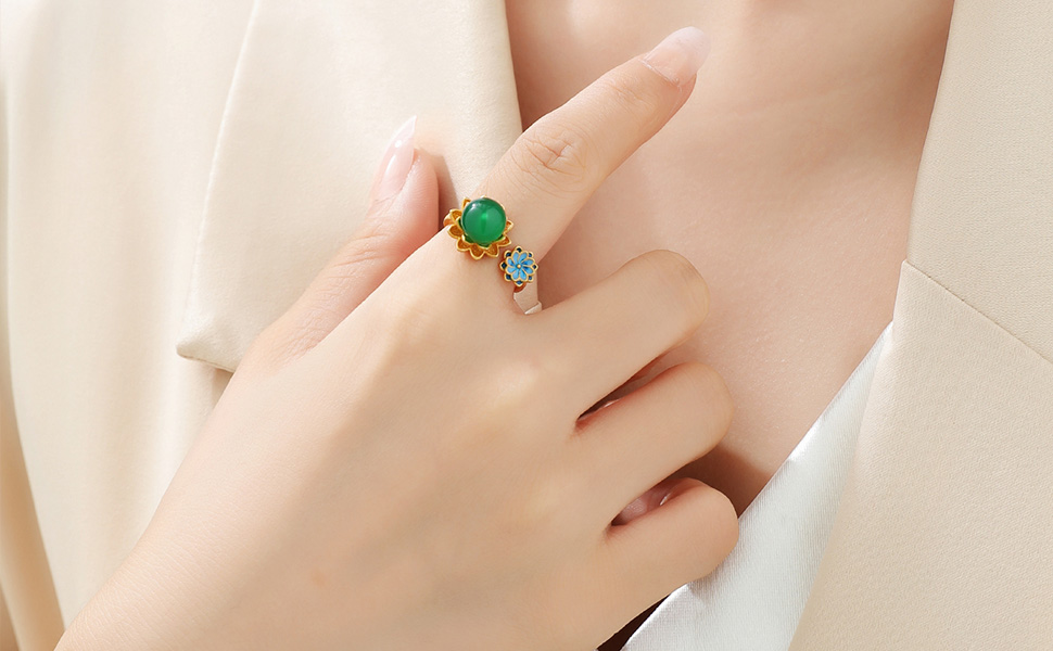 Amazon.com: Zaycca Chinese Lotus Jade Rings for Women