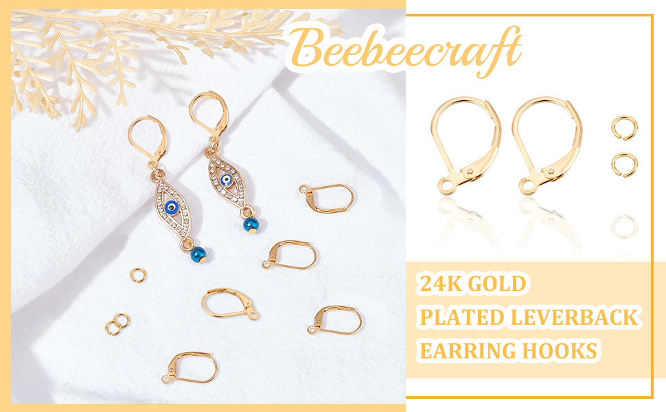 Beebeecraft 1 Box 20Pcs Leverback Earring Findings 24K Gold
