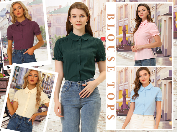 Allegra K Women's Peter Pan Collar Shirt 1950s Vintage