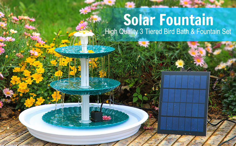 YEEREEN 3Tier Bird Bath, 3.5W Upgraded Solar Fountain Pump, DIY Solar Powered