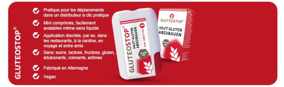 GluteoStop Gluteo stop GlutenStop Gluten Gluten Tablets Maladie coeliaque Sensibilité au sans gluten