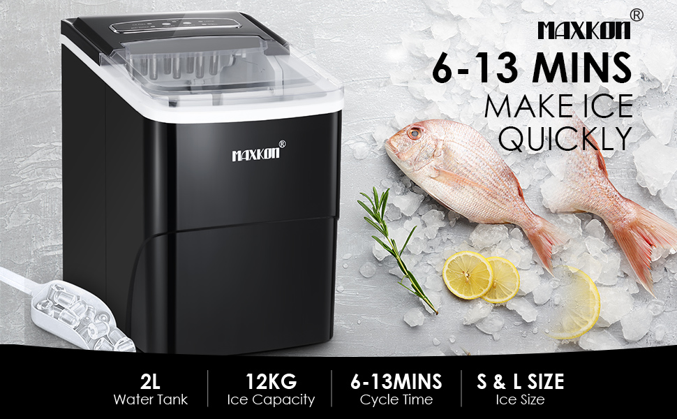 Maxkon Portable Ice Makers Countertop, 9 Ice Cubes Ready in 6 Mins