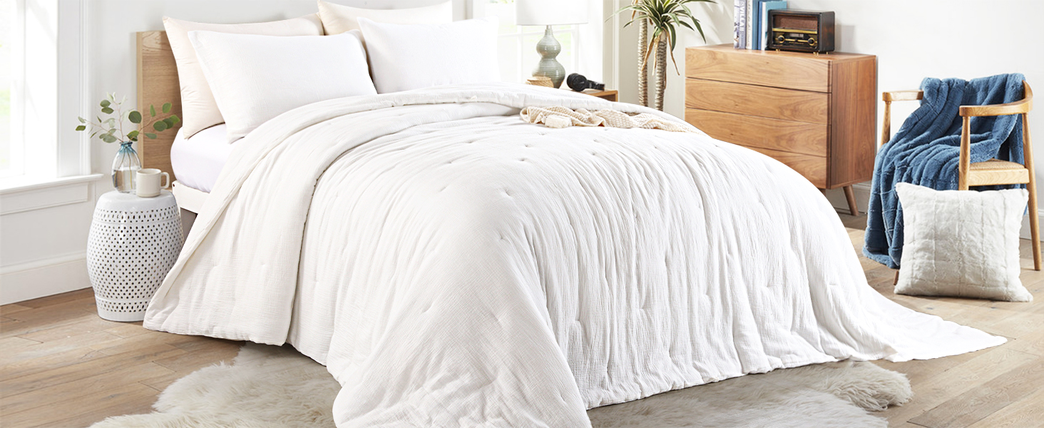 HOMBYS 100 Cotton Muslin Comforter Queen Size 88x88, Lightweight and Breathable