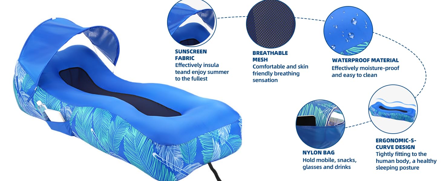 Inflatable Lounger Air Sofa with Unique Sun-Shade Design