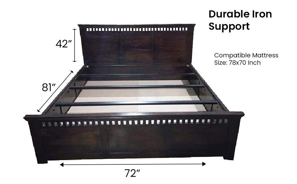 STRATA FURNITURE Sheesham Wood King Size Bed with Box Storage Wooden