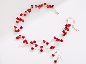 red pearl necklace and earring set