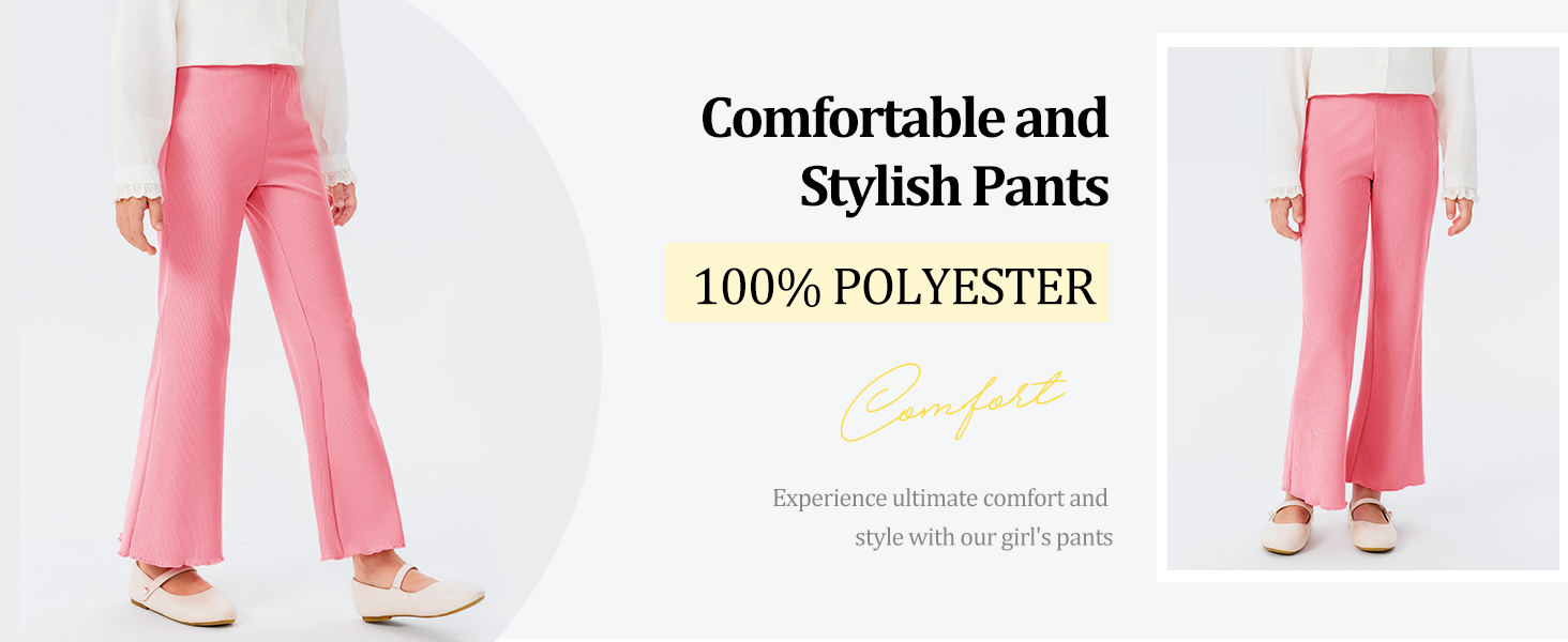 Girls Pants Ribbed Elastic Waist Flare Pants Toddler Ruffle Bell Bottoms Pants 4-12 Years