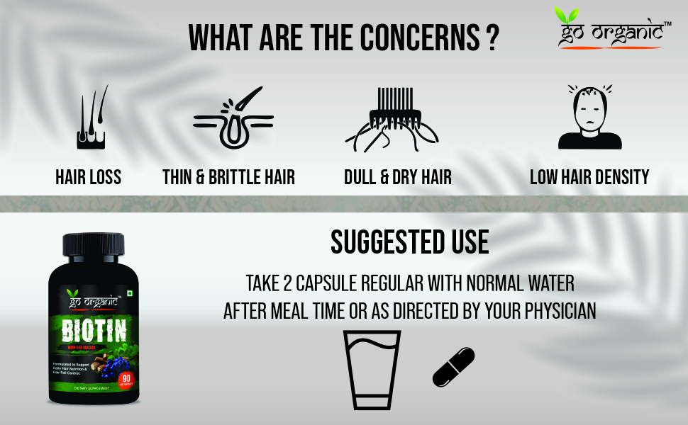 Go Organic Plant Based Biotin 10000 mcg With DHT Blocker (Rosemary