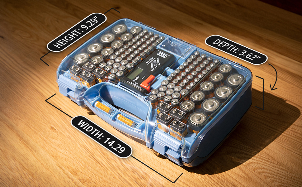 THE BATTERY ORGANISER Storage Case with Tester, Clear