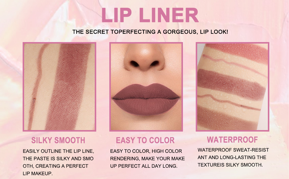 evpct 3Pcs Chestnut Nude Brown Lip Liner and Lipstick Set Kit for Women