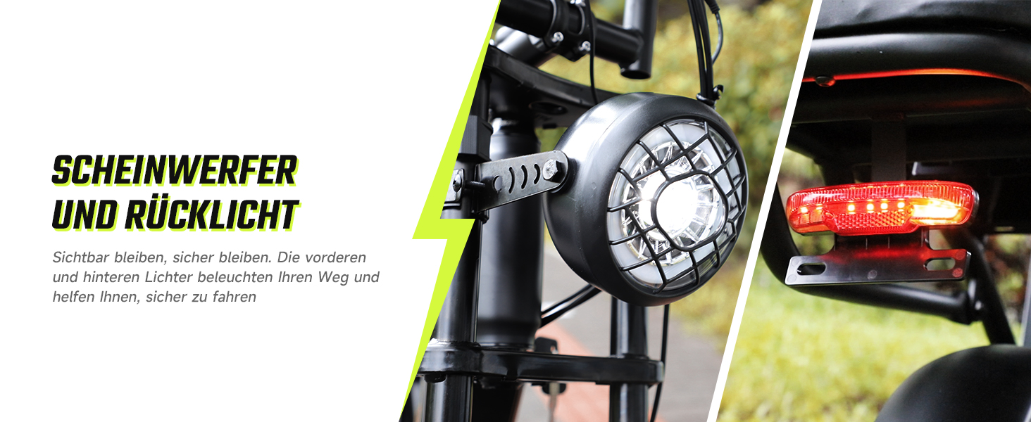 E Bike Mountain bike Fat Ebike 20 Zoll Elektrofahrrad Herren Damen Elektro Fahrrad mit Licht