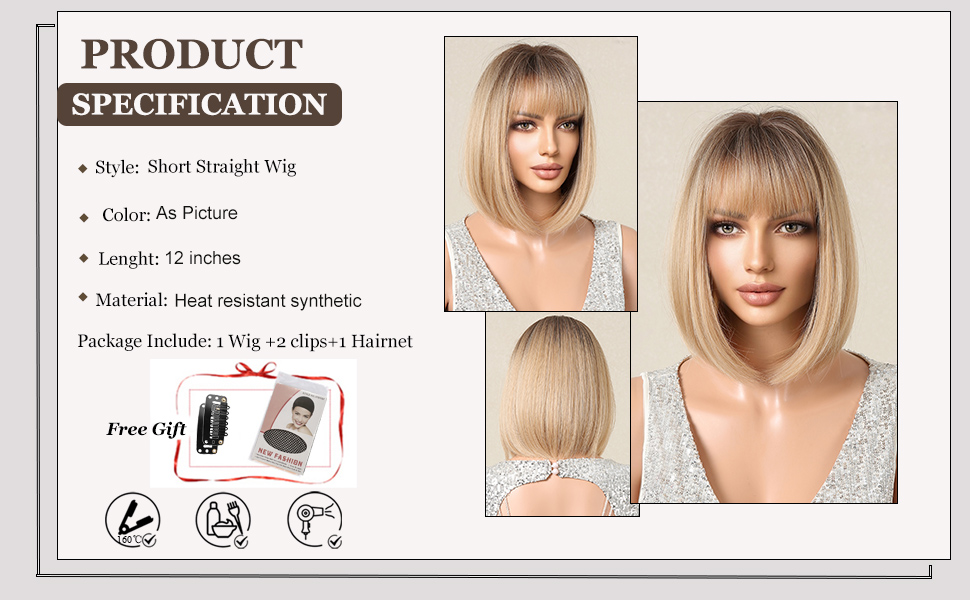 Esmee Short Straight Blonde Bob Wigs for Women