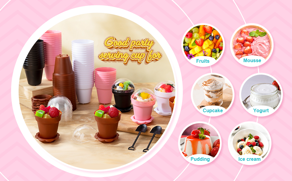 50 Pack Flowerpot Dessert Cups with Lids, Shovel, Spoon