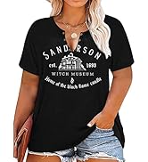 Plus Size Halloween V-Neck T-Shirt Women Sanderson Witch Museum Graphic Tees Hocus Pocus Short Sl...