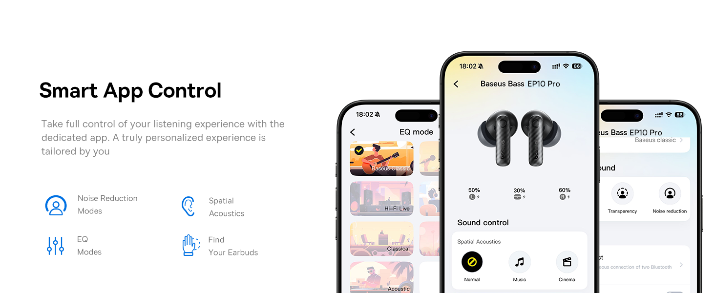 Multiple smartphone screens displaying app interface layouts with various menu options and controls, demonstrating app functionality and features.