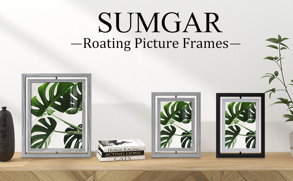 SUMGAR 5x7 Picture Frames Rotating Floating Frames Set of 2, Double Sided Picture Frame Black