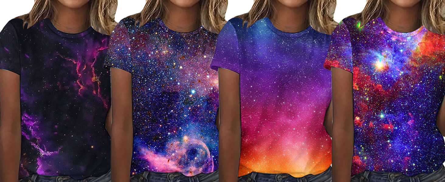 Ausgefallene Tshirt Damen Galaxie Drucken T-Shirt Bluse Kurzarm Shirt