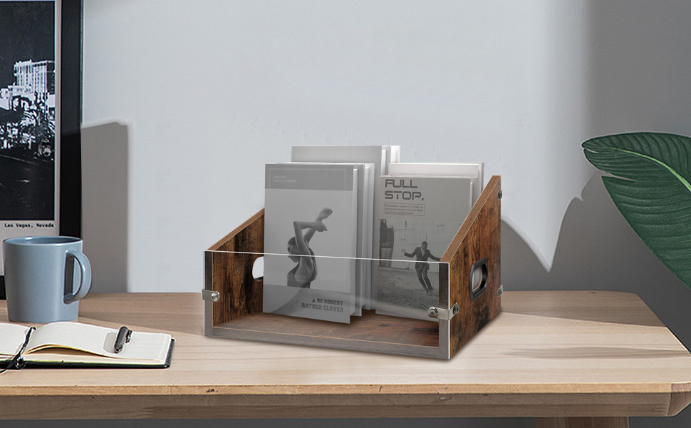 Telawsfun Vinyl Record Storage Crate,Wooden and Acrylic LP