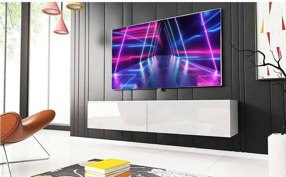 High Gloss Floating TV Stand, Wall Mounted TV Console with Entertainment Unit with Storage,Floor