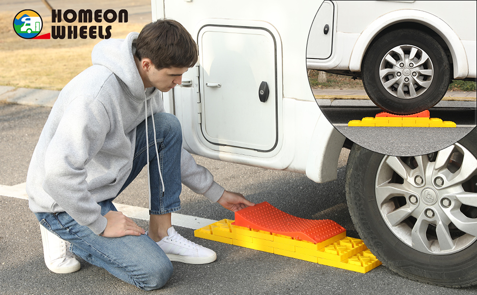 Homeon Wheels Camper Leveling Blocks, One Top Tire Saver Ramps and 9 Pack