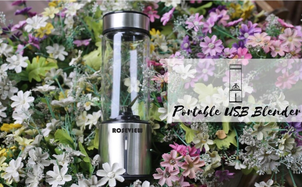 Portable Smoothie Blender ROSEVIEW Glass Cordless Mini Cup jet blend USB rechargeable juicer 2