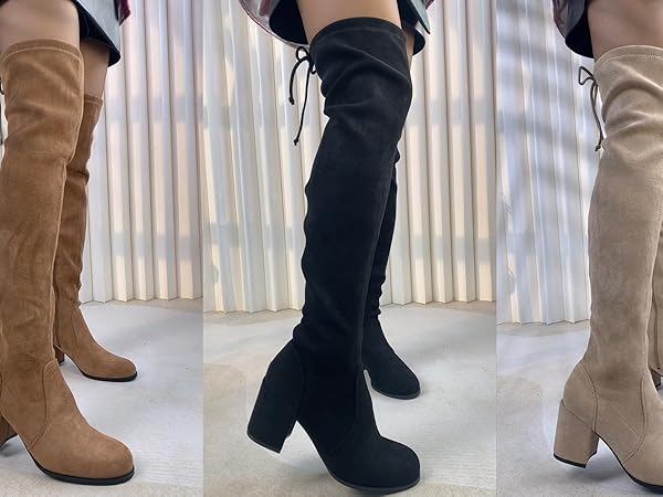 Amazon.com | N.N.G Women Over Knee Boots Suede Block Lace Up