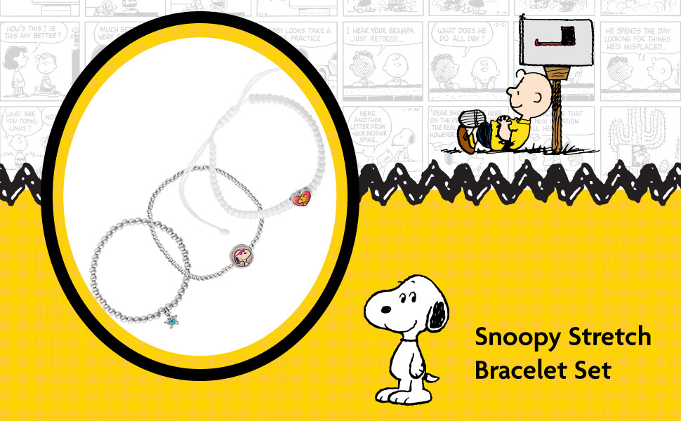Peanuts Snoopy Womens Stretch Bracelet 3Piece Set Star
