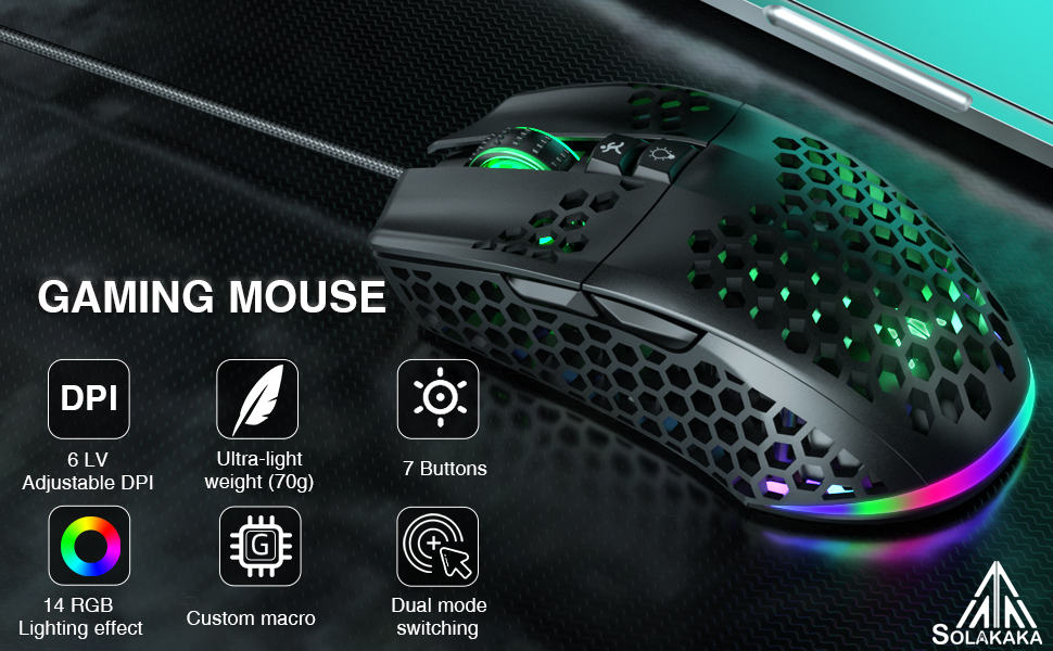 SOLAKAKA SM900 RGB Wired Gaming Mouse with Shell