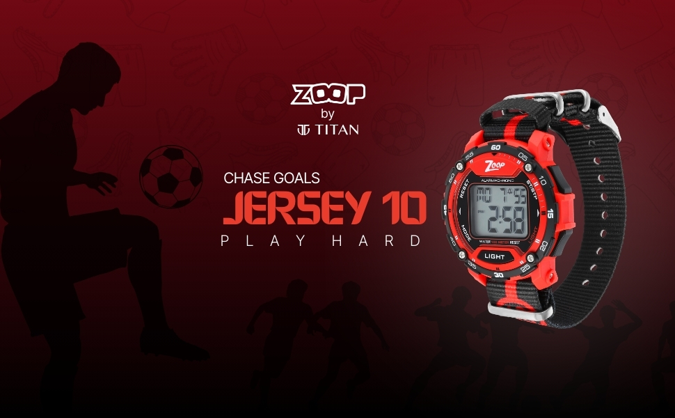 Zoop Jersey 10 Digital Dial Two Toned Red & Black Nylon Strap