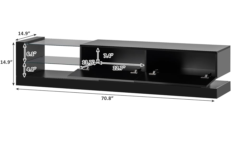 Low Profile LED TV Stand for 75 inch TV, Black Modern