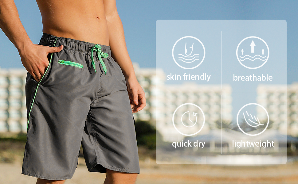 Nonwe Men's Board Shorts Quick Dry Zipper Pockets with Lining Black(Red Straps) 32