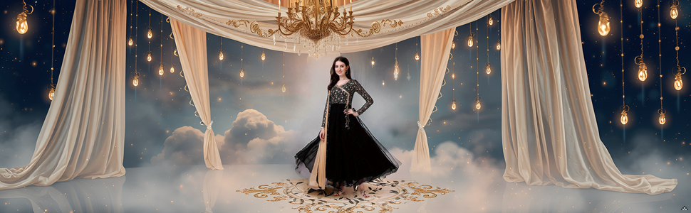 A vibrant and ornate display of the product against a backdrop of intricate embroidery patterns and