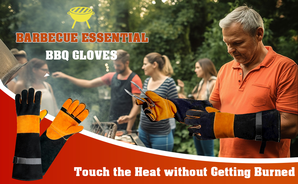 Leather BBQ Gloves,Heat Proof Grill Gloves,Heat Resistant Oven Mitts
