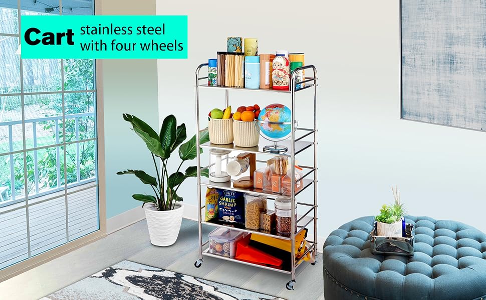 susunnus Stainless Steel Cart with Wheels 3 Tier