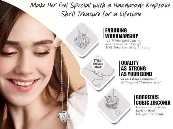 daughter holding dad daughter necklace showing the pendant clasp and chain