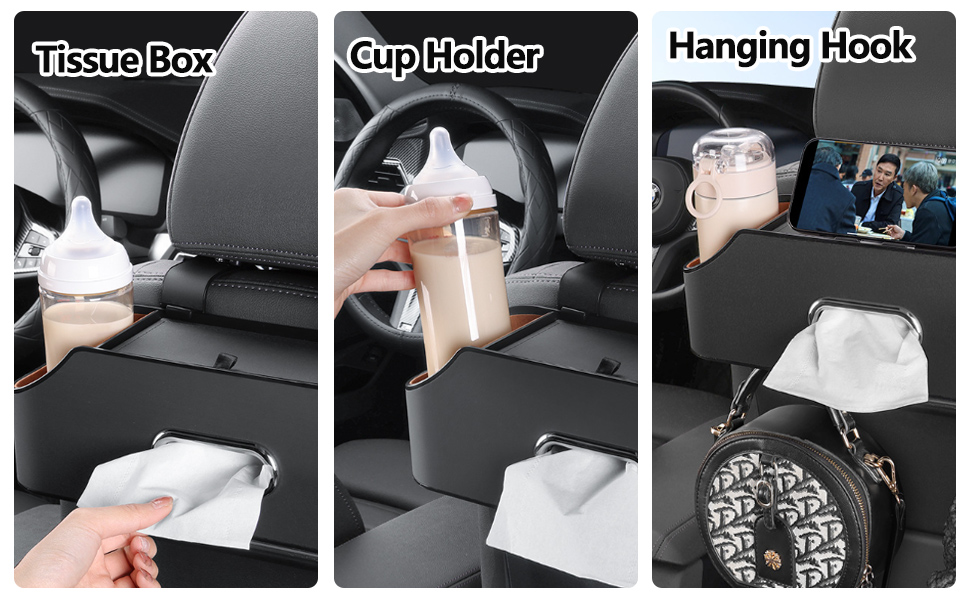 HomeEssentials Car Headrest Backseat Organizer with Cup Holder
