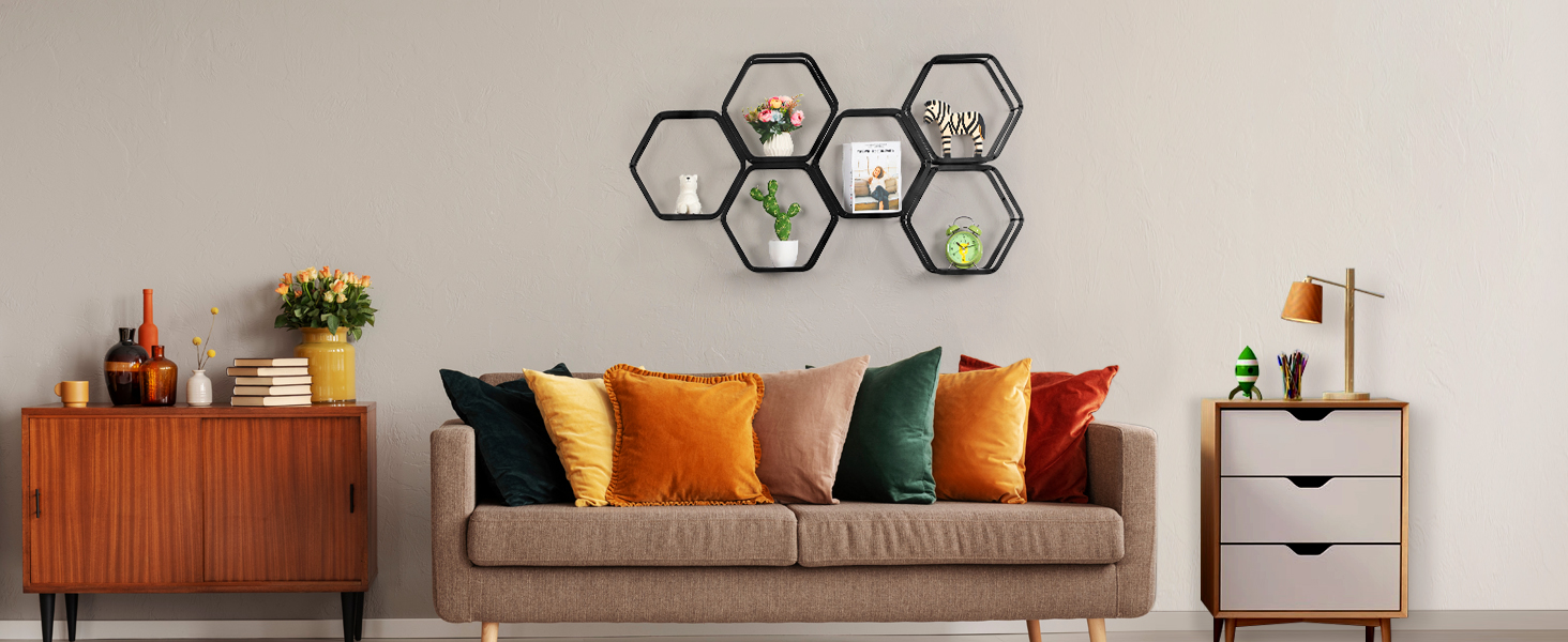 Hexagon Floating Shelves Black Metal Hexagon Shelves Modern Rustic