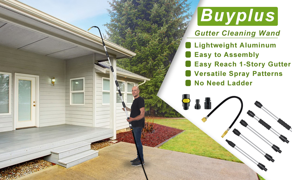 Buyplus Gutter Cleaning Tools from The Ground, Rain Gutter Cleaner Hose Attachment