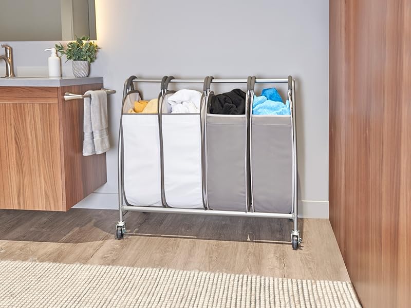 NEATFREAK 4 Bag Laundry Hamper With Wheels Rolling Storage Cart With