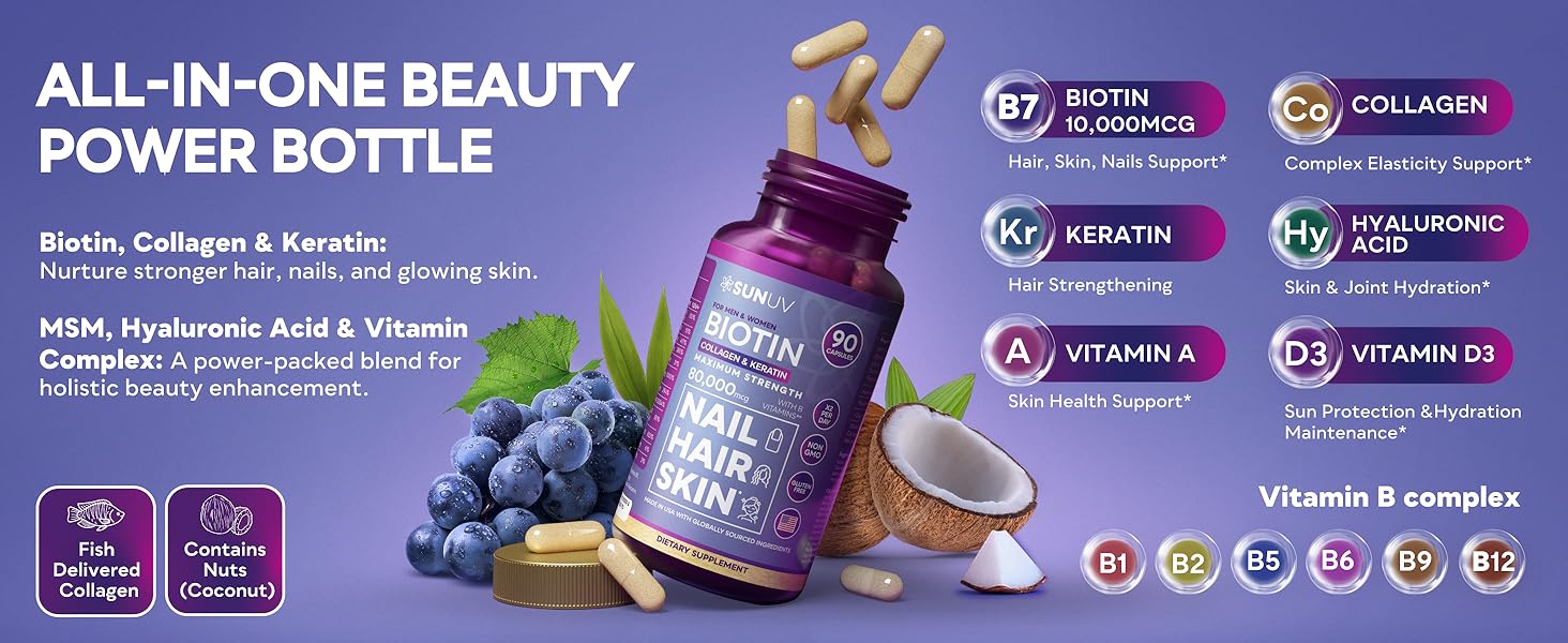SUNUV biotin 10000mcg collagen supplements for hair growth women