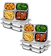 6Pcs Stainless Steel Snack Containers with Lids, 4 Compartments Metal Bento Lunch Box, Reusable S...