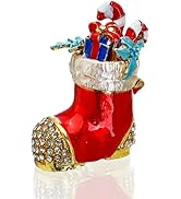 YU FENG Christmas Trinket Boxes Hinged Rhinestones Jeweled Red Santa Boots Decorations Enamel 